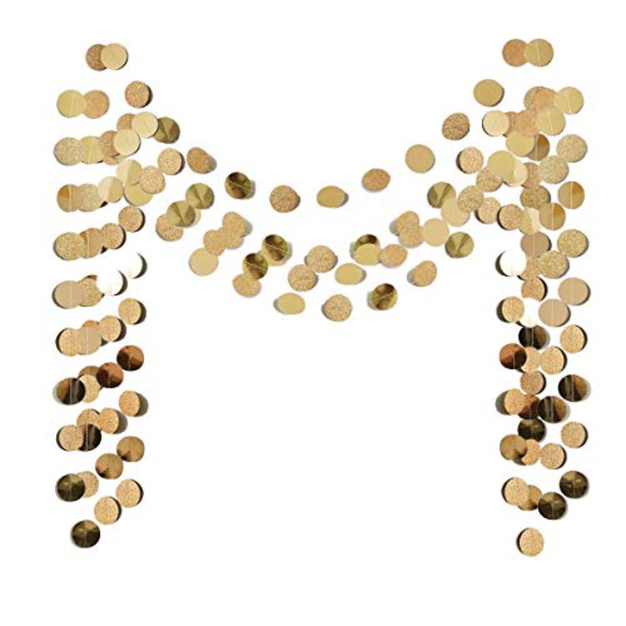 6 Pcs Glitter Champagne Gold Paper Circle Dot Garland - 52 Feet, Hanging Bunting for Birthday Parties, Engagements, Bridal Showers, Weddings, Baby Showers, Christmas, and Photo Backdrops
